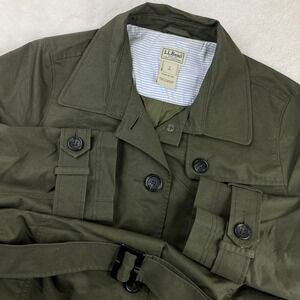 L.L.Bean Olive Green Belted Trench Long Coat Lightweight Jacket 287395 Women L